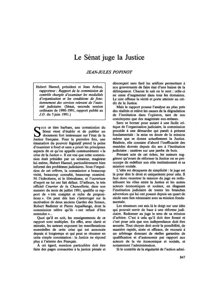 Le Sénat juge la Justice
 – page 1