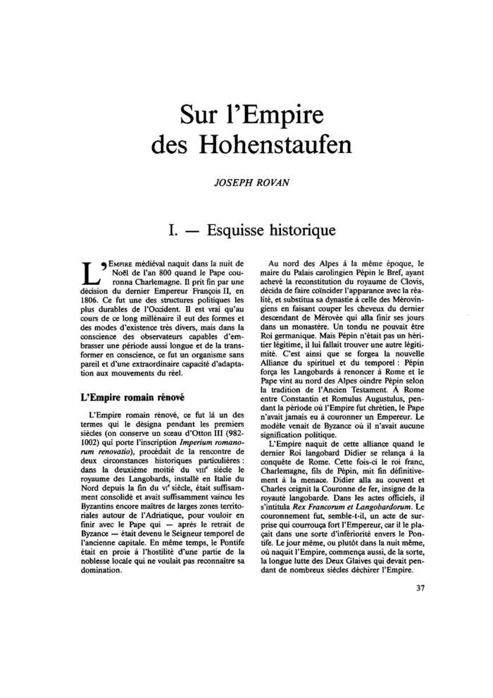 Sur l’Empire des Hohenstaufen. I. Esquisse historique
 – page 1