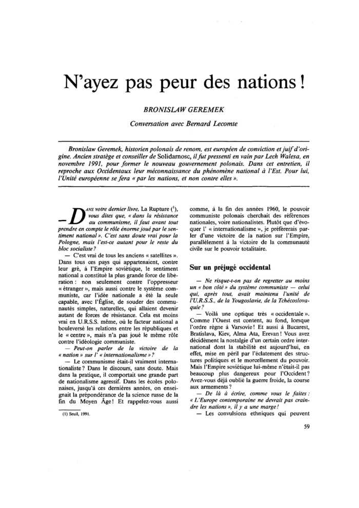 N’ayez pas peur des nations ! Conversation avec Bernard Lecomte
 – page 1