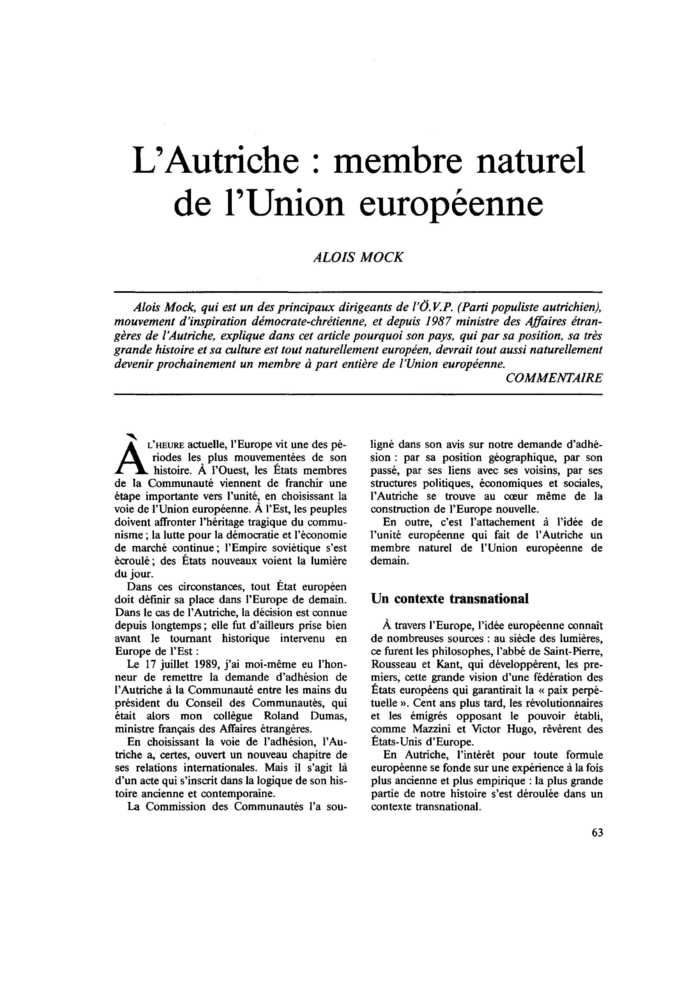 L’Autriche : membre naturel de l’Union européenne
 – page 1
