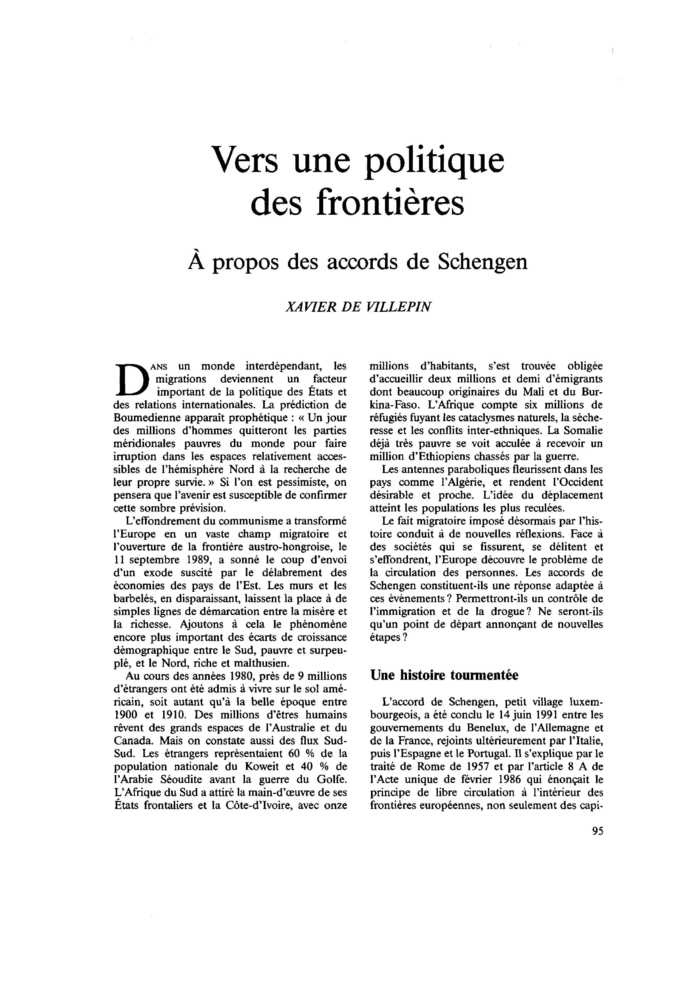 Vers une politique des frontières. À propos des accords de Schengen
 – page 1