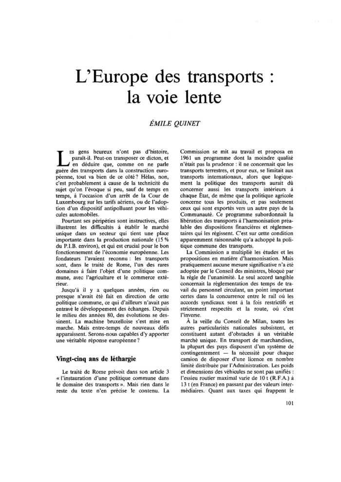 L’Europe des transports : la voie lente
 – page 1