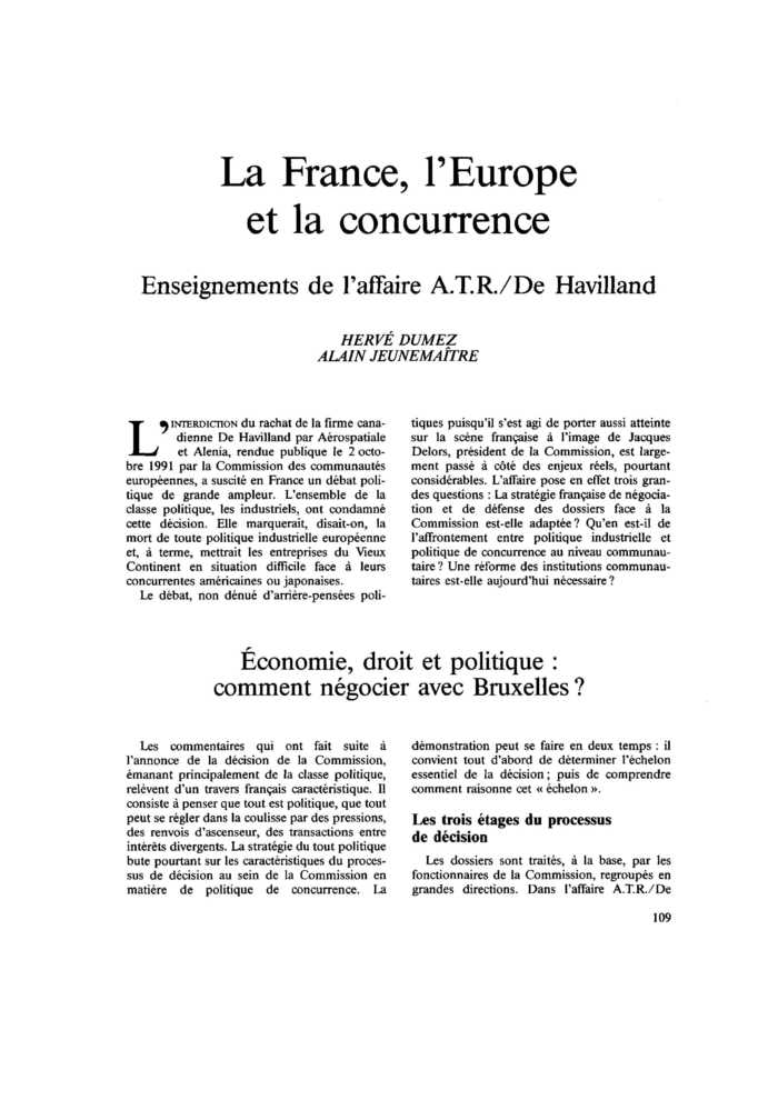 La France, l’Europe et la concurrence. Enseignements de l’affaire A.T.R./De Havilland
 – page 1