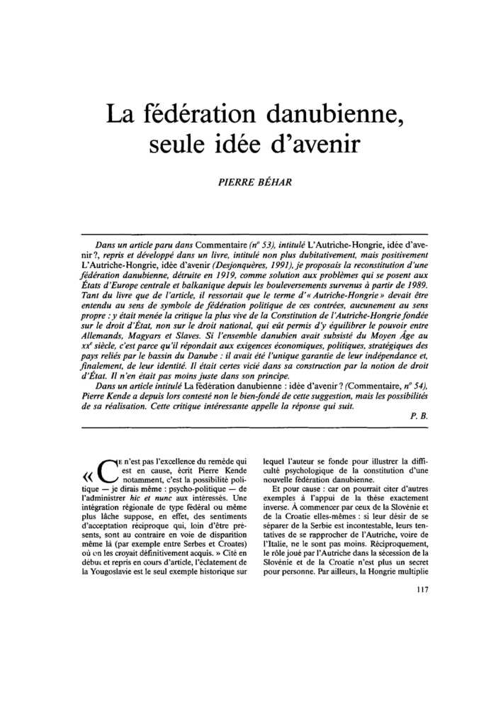 La fédération danubienne, seule idée d’avenir
 – page 1
