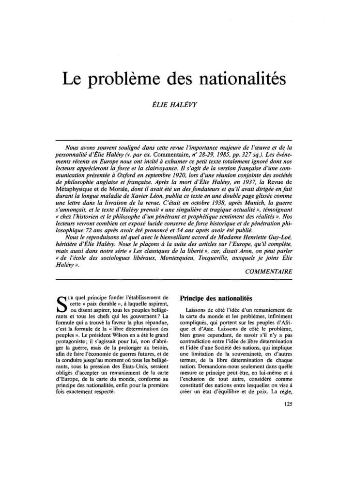 Le problème des nationalités
 – page 1