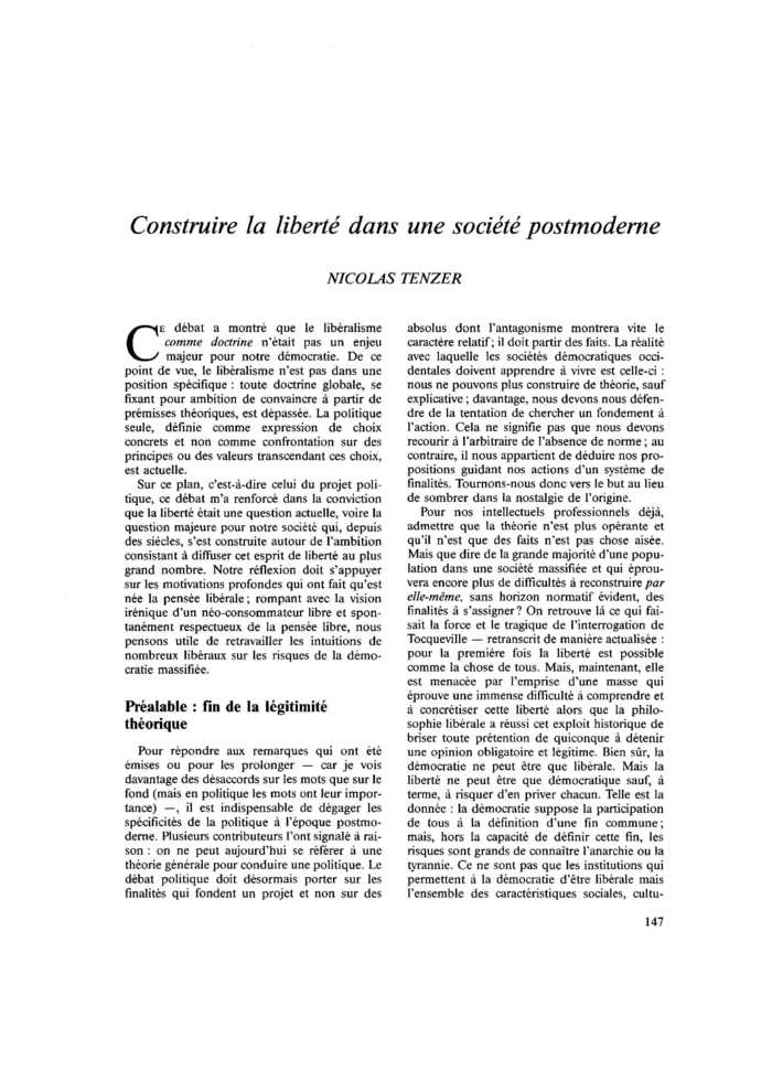Construire la liberté dans une société postmoderne
 – page 1