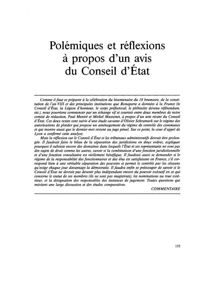 Polémique et réflexion à propos d’un avis du conseil d’État
 – page 1