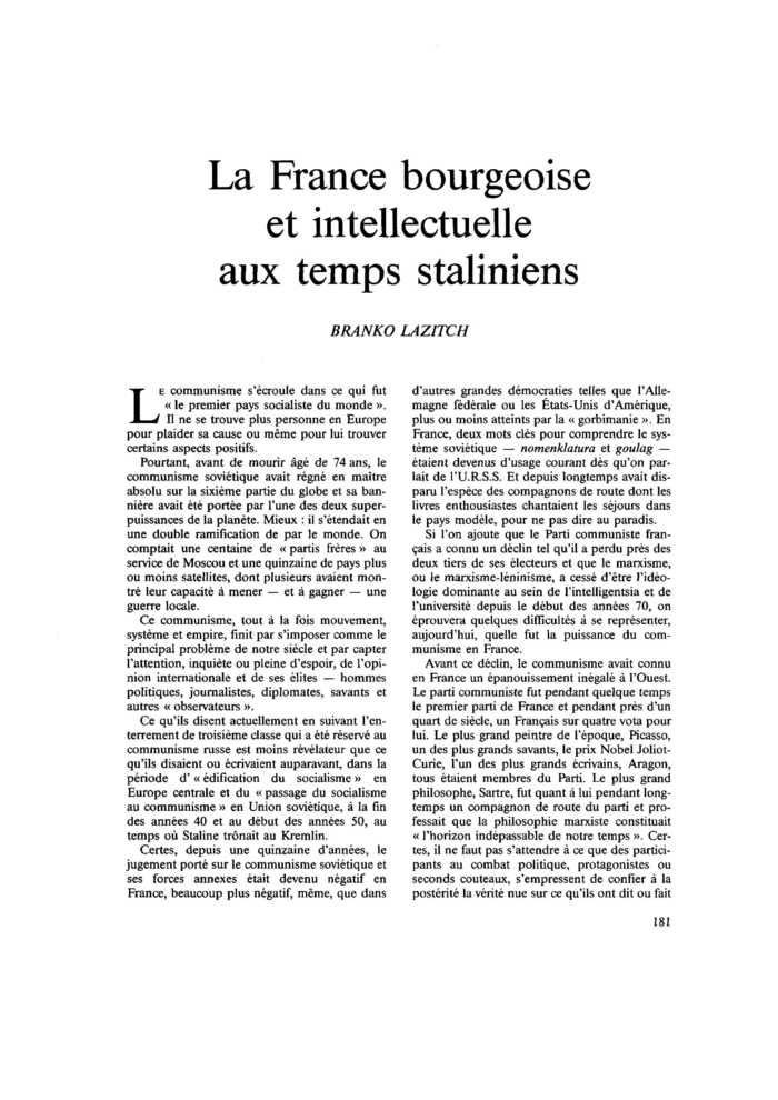La France bourgeoise et intellectuelle aux temps staliniens
 – page 1