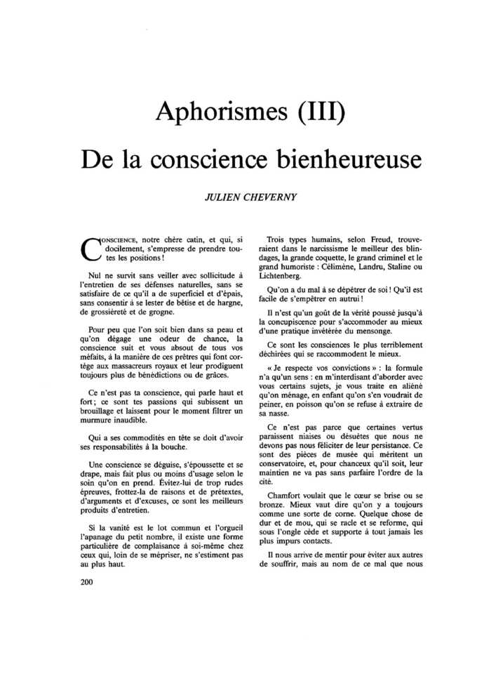 Aphorismes (III). De la conscience bienheureuse
 – page 1