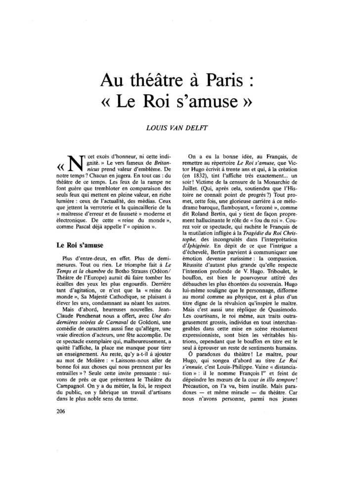 Au théâtre à Paris : « Le Roi s’amuse »
 – page 1
