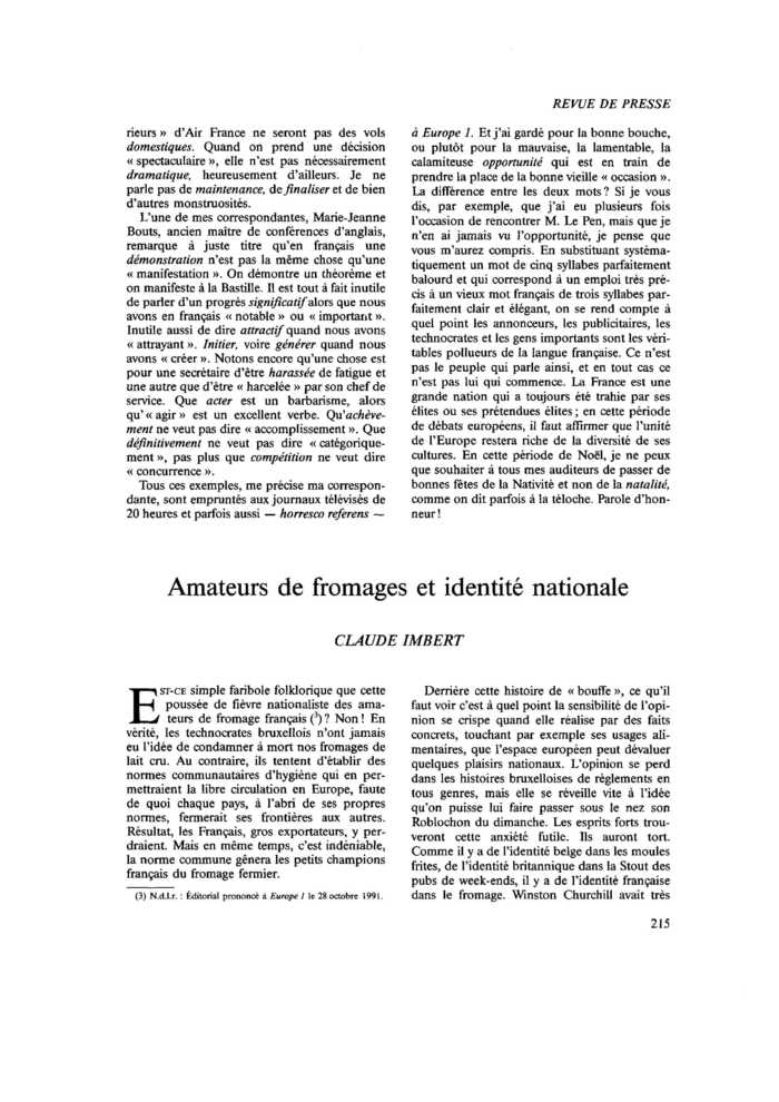 Amateurs de fromages et identité nationale
 – page 1