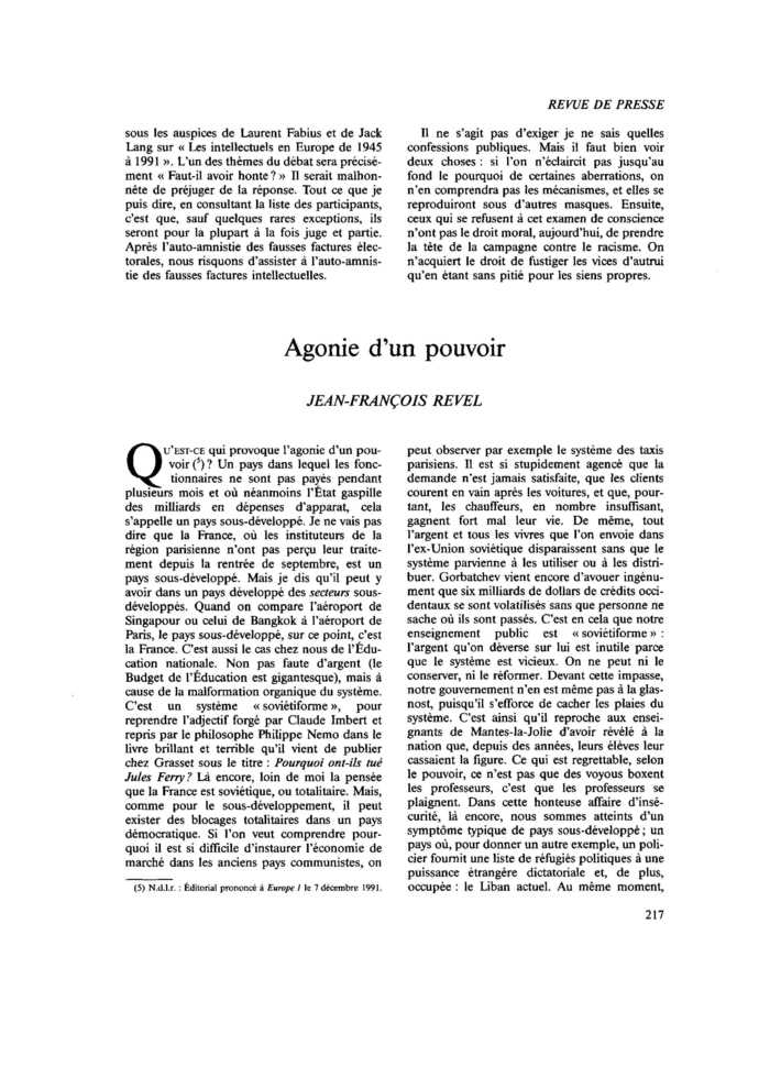 Agonie d’un pouvoir
 – page 1