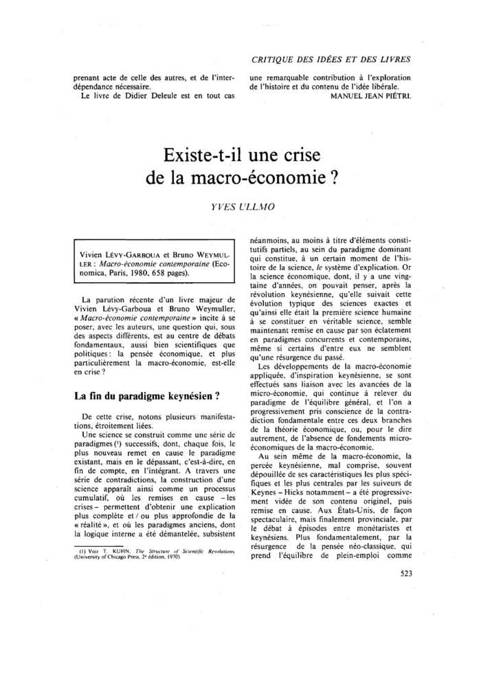 Existe-t-il une crise de la macro-économie ?
 – page 1