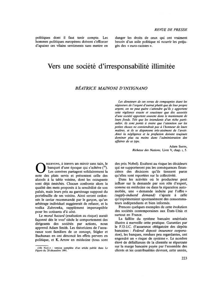 Vers une société d’irresponsabilité illimitée
 – page 1