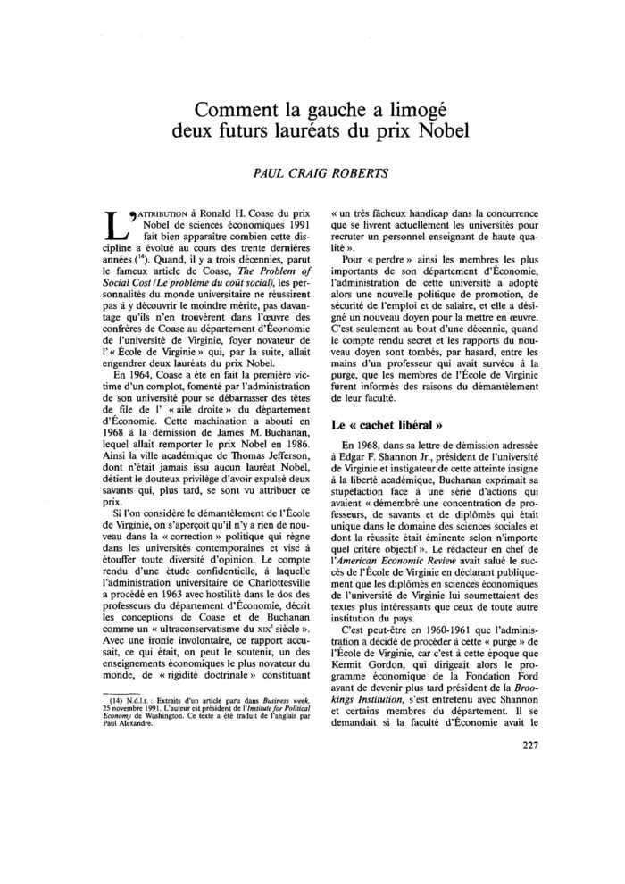 Comment la gauche a limogé deux futurs lauréats du prix Nobel
 – page 1