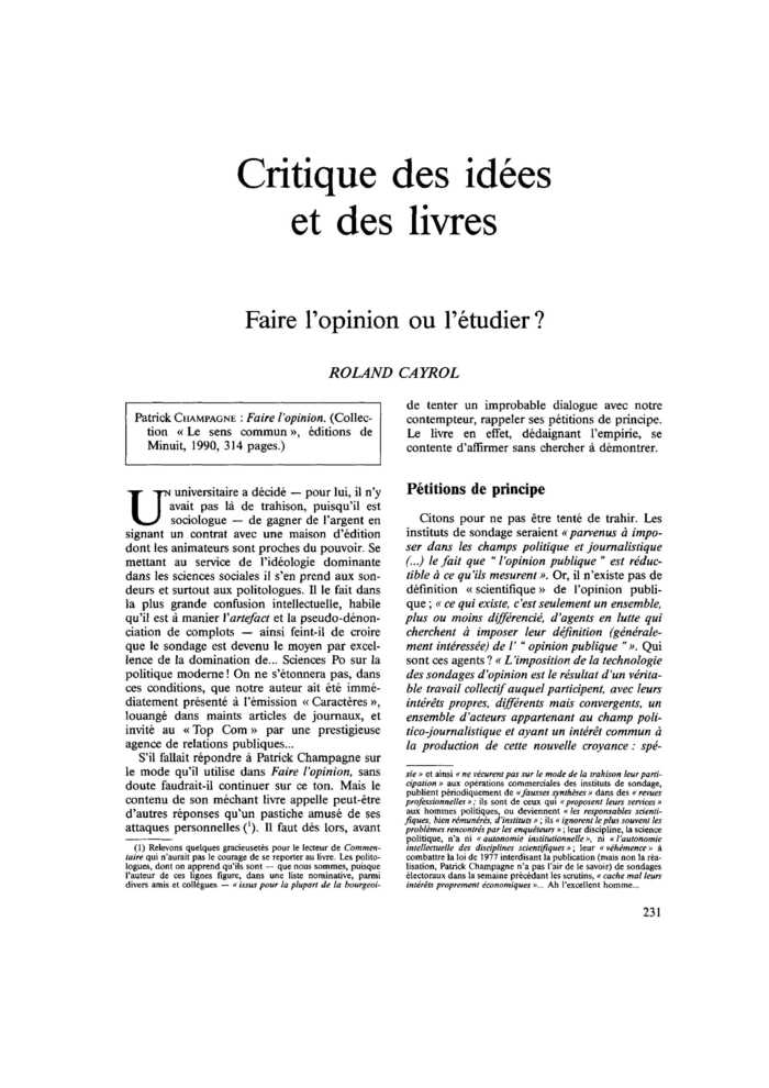Faire l’opinion ou l’étudier ?
 – page 1