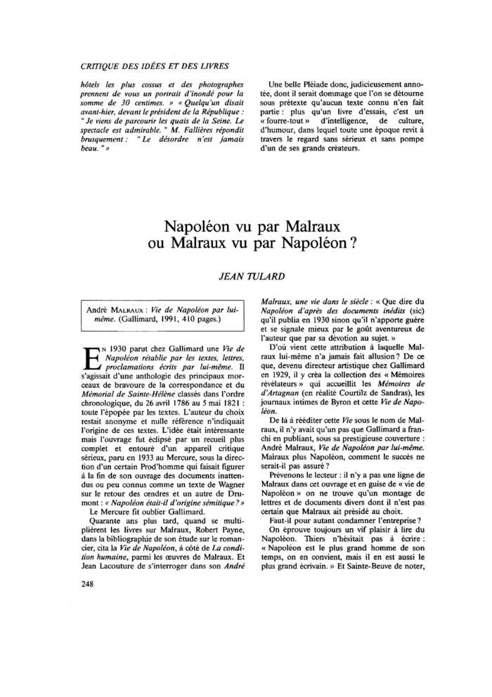 Napoléon vu par Malraux ou Malraux vu par Napoléon ?
 – page 1
