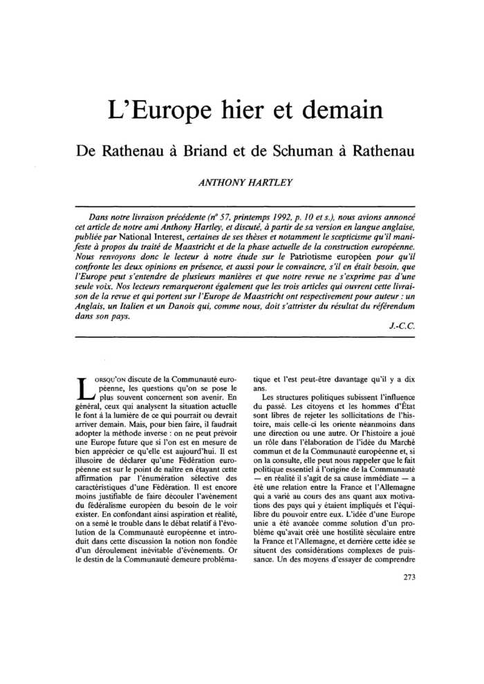 L’Europe hier et demain. De Rathenau à Briand et de Schuman à Rathenau
 – page 1