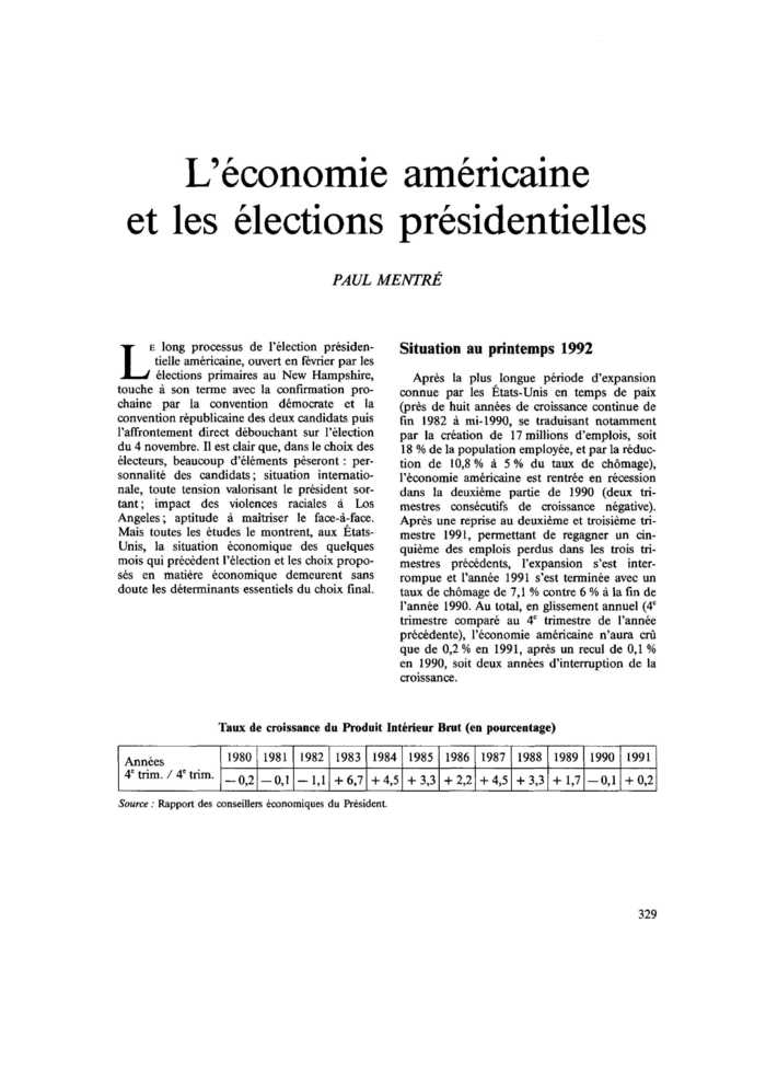 L’économie américaine et les élections présidentielles
 – page 1