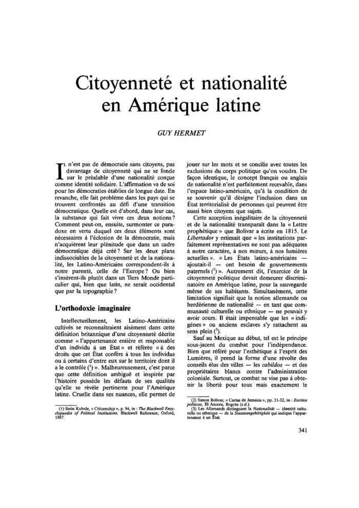 Citoyenneté et nationalité en Amérique latine
 – page 1