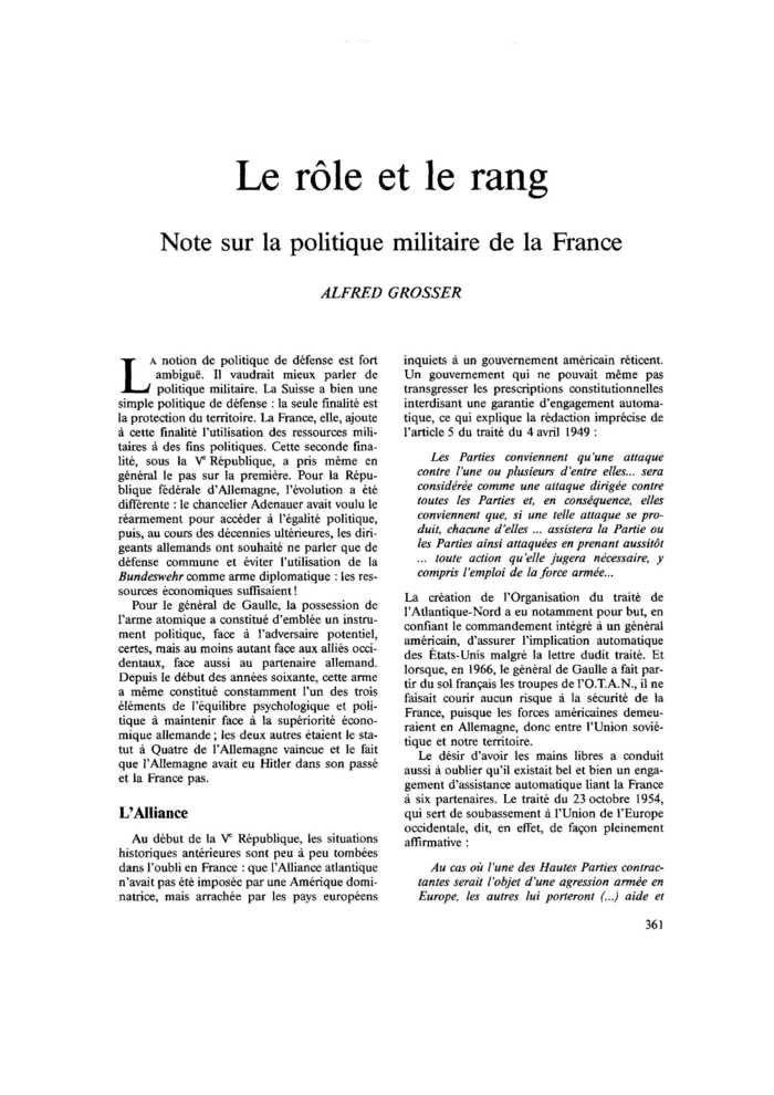 Le rôle et le rang. Note sur la politique militaire de la France
 – page 1