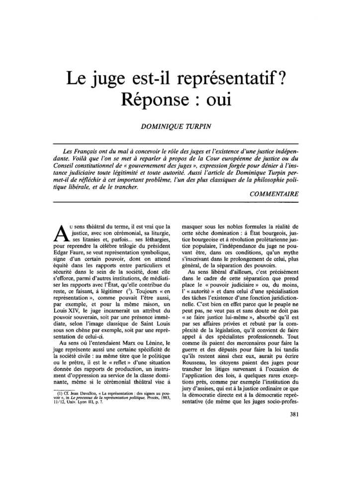 Le juge est- il représentatif ? Réponse : oui
 – page 1