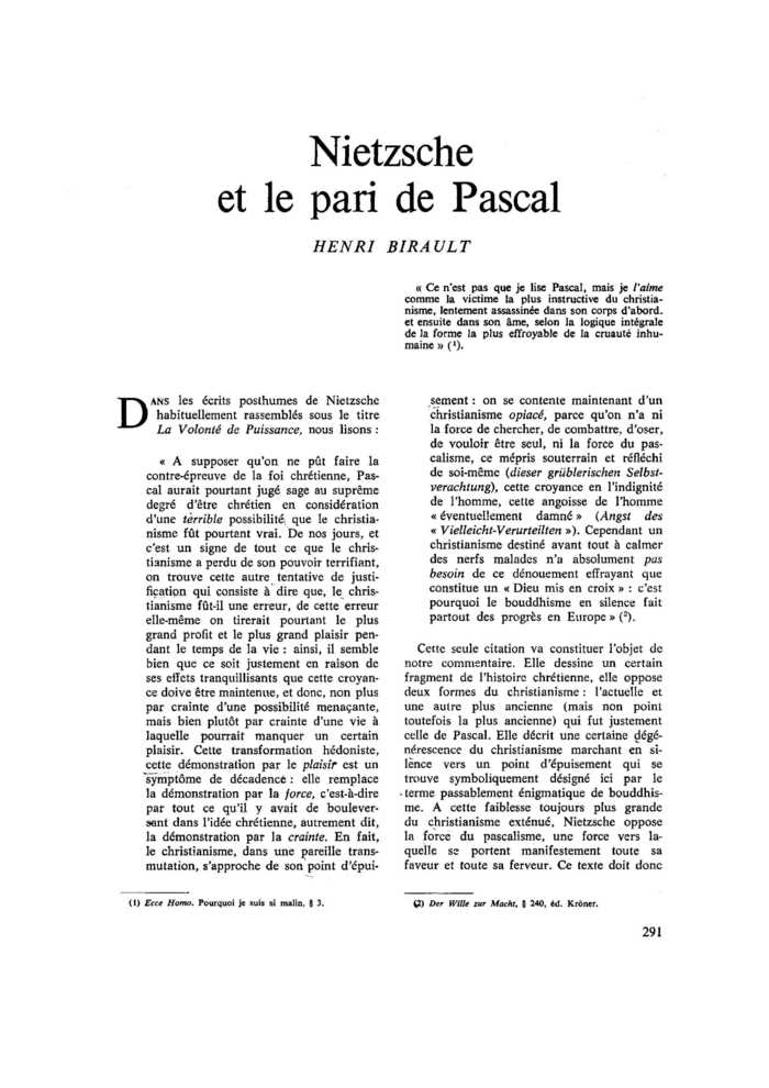 Nietzsche et le pari de Pascal
 – page 1