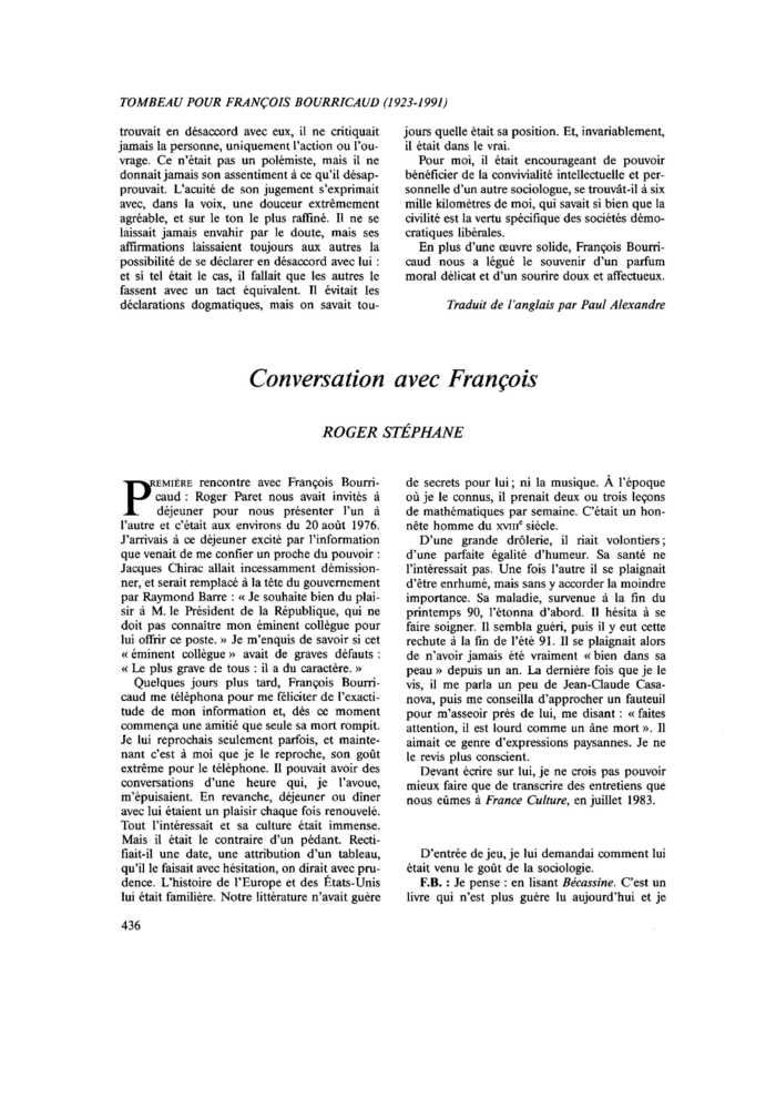Conversation avec François
 – page 1