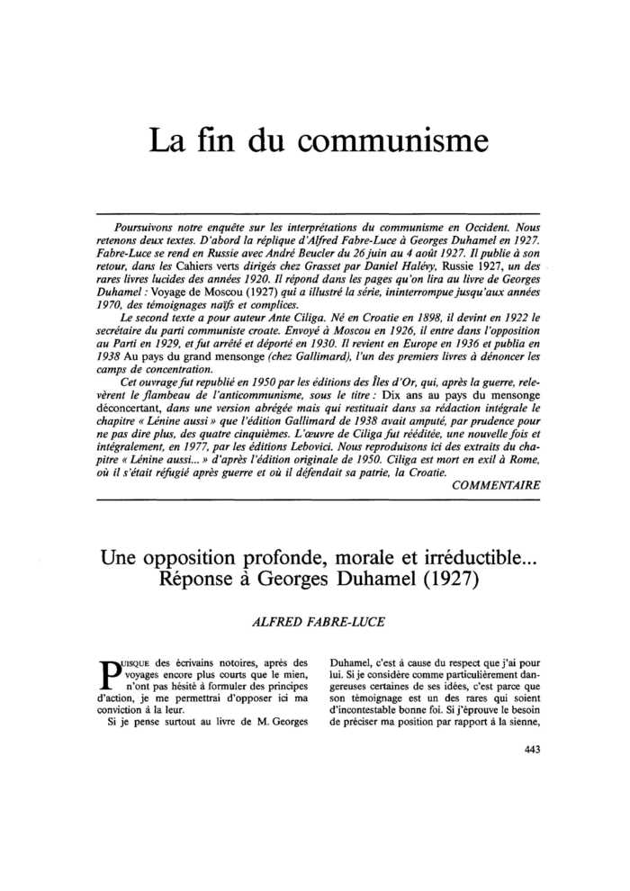 Une opposition profonde, morale et irréductible… Réponse à Georges Duhamel (1927)
 – page 1