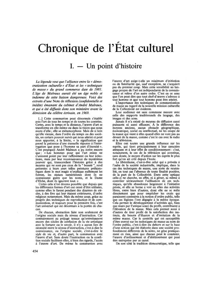 I. Un point d’histoire
 – page 1