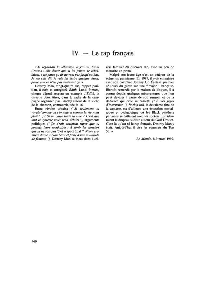 IV. Le rap français
 – page 1