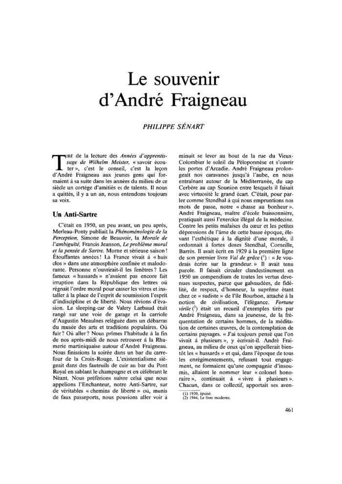 Le souvenir d’André Fraigneau
 – page 1