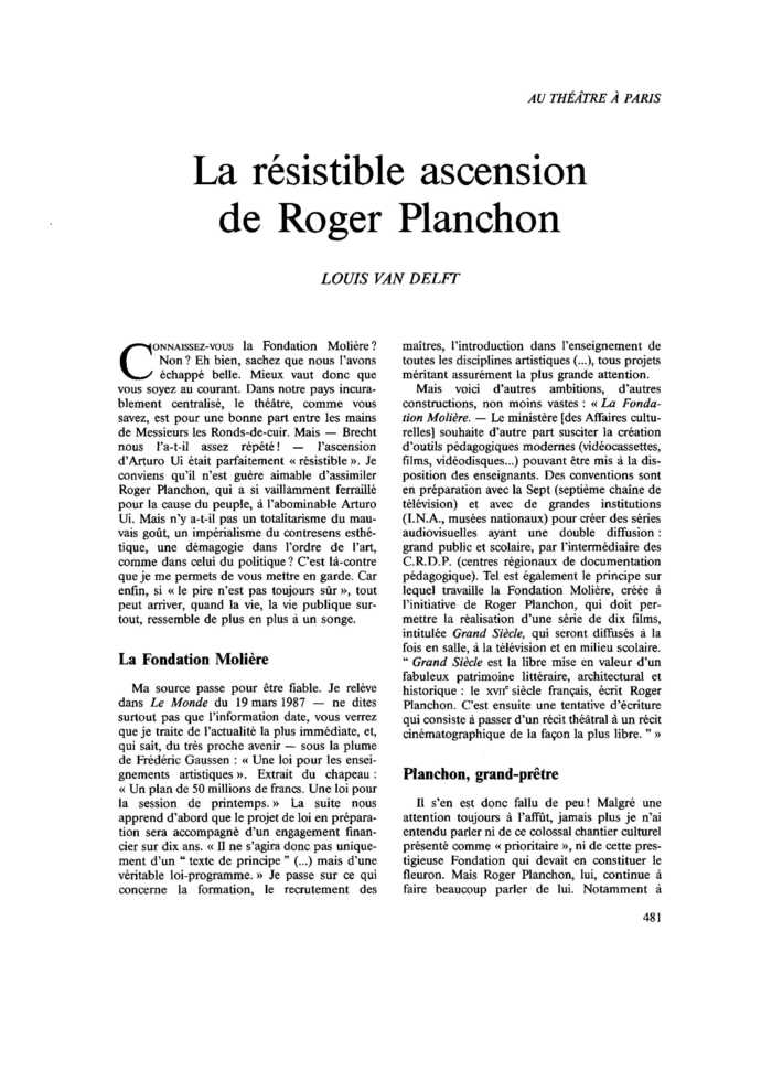La résistible ascension de Roger Planchon
 – page 1