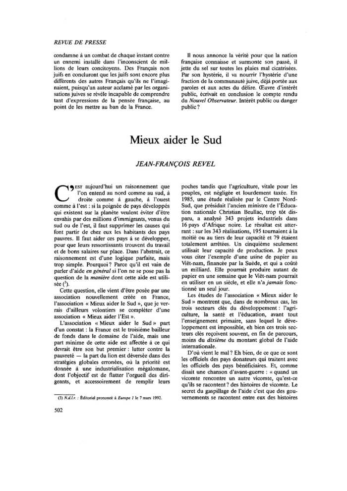 Mieux aider le Sud
 – page 1