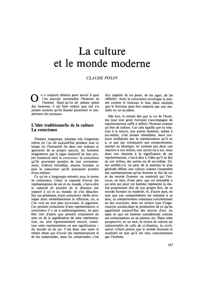 La culture et le monde moderne
 – page 1