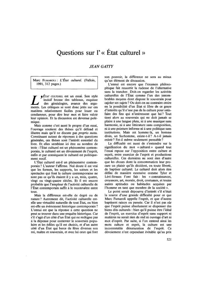 Questions sur l’« État culturel »
 – page 1
