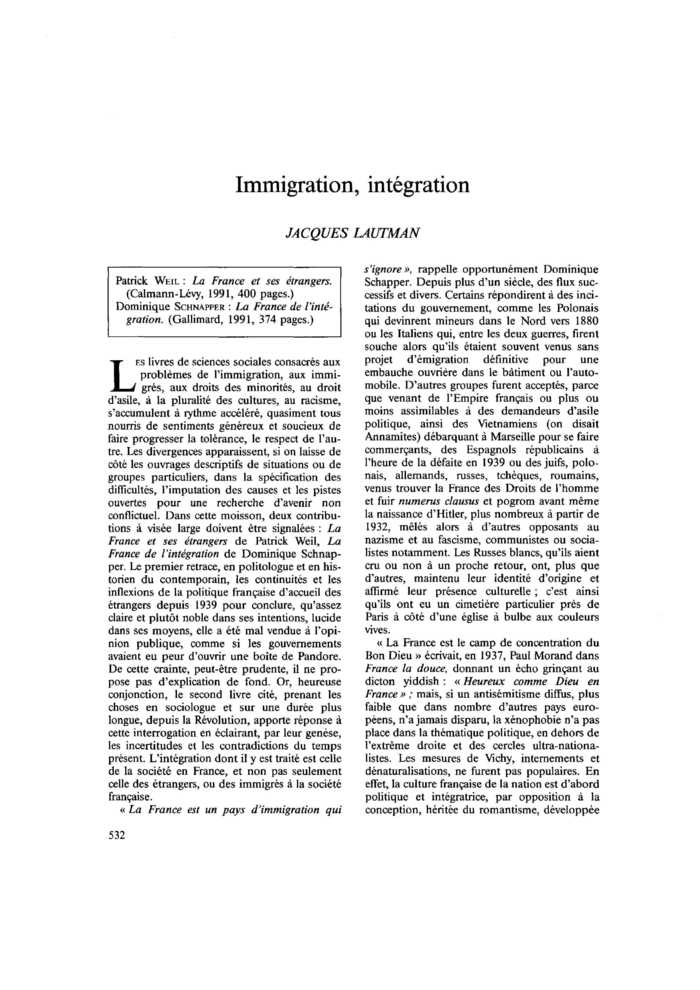 Immigration, intégration
 – page 1
