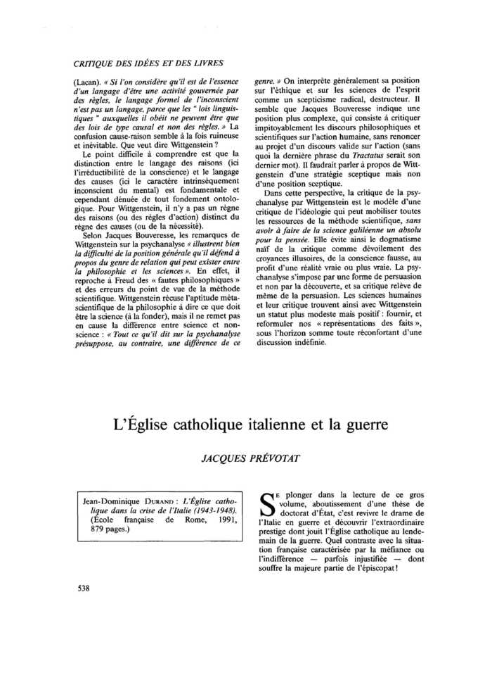 L’Église catholique italienne et la guerre
 – page 1