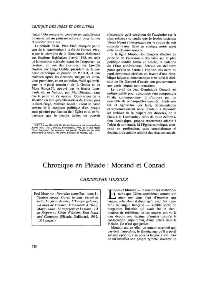 Chronique en Pléiade : Morand et Conrad
 – page 1