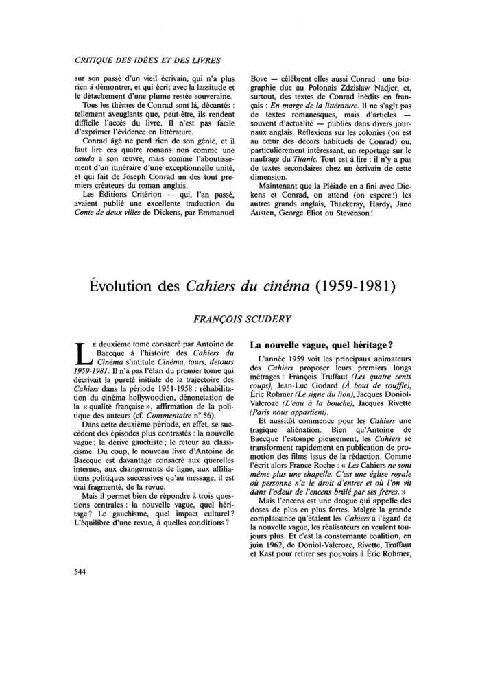 Évolution des Cahiers du cinéma (1959-1981)
 – page 1