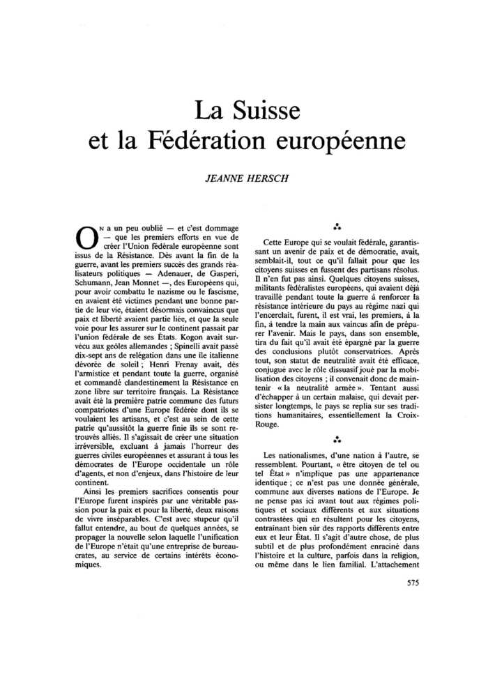La Suisse et la Fédération européenne
 – page 1