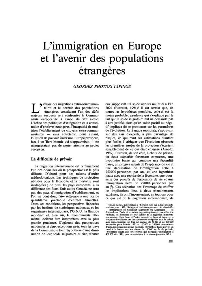 L’immigration en Europe et l’avenir des populations étrangères
 – page 1