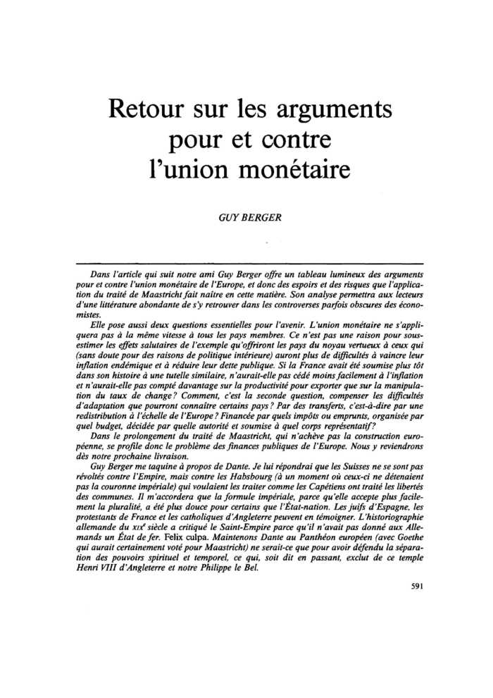 Retour sur les arguments pour et contre l’union monétaire
 – page 1