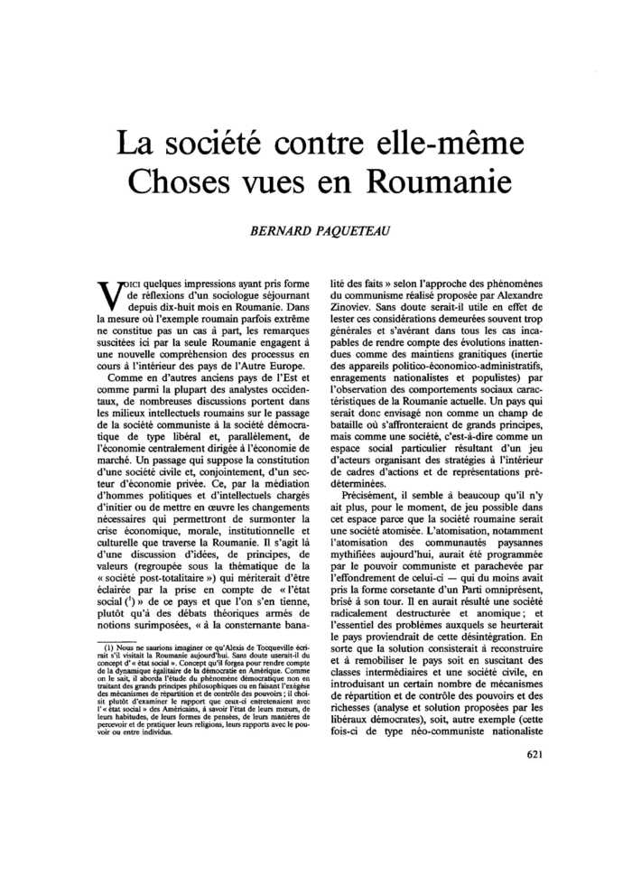 La société contre elle-même. Choses vues en Roumanie
 – page 1