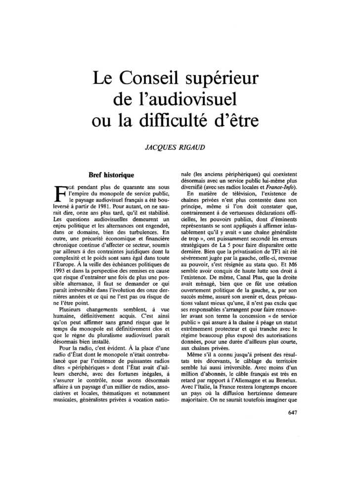 Le Conseil supérieur de l’audiovisuel ou la difficulté d’être
 – page 1