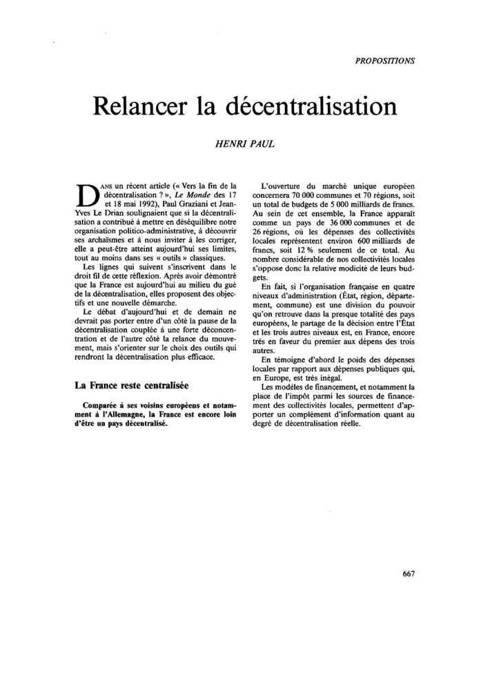 Relancer la décentralisation
 – page 1