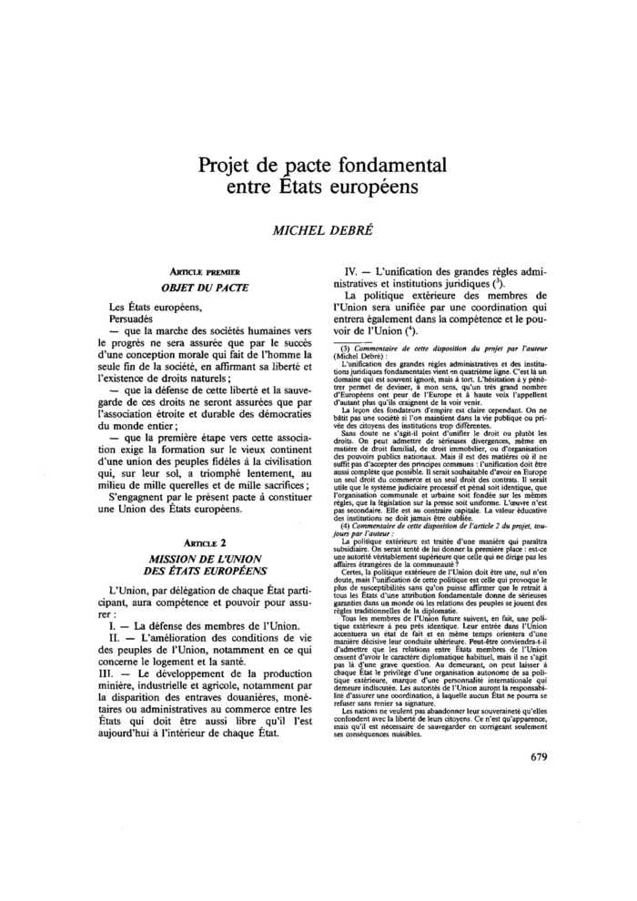 Projet de pacte fondamental entre États européens
 – page 1