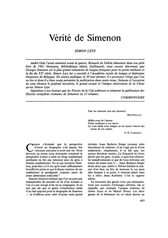 Vérité de Simenon
 – page 1