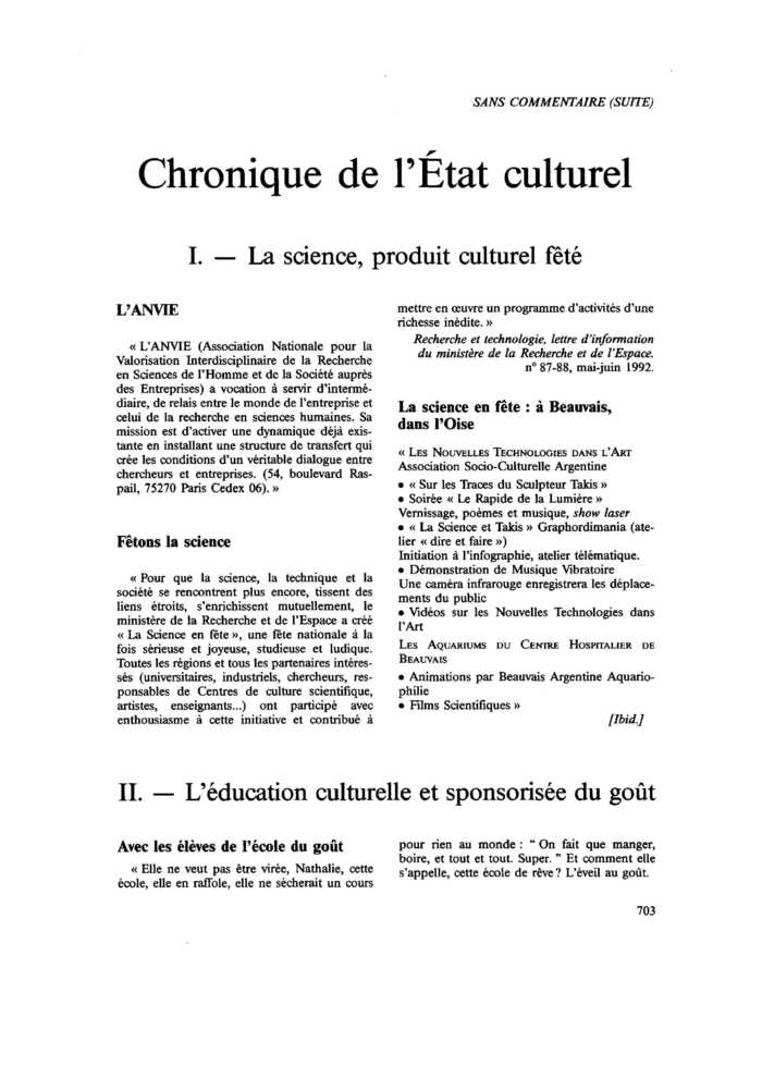 I. La science, produit culturel fêté
 – page 1
