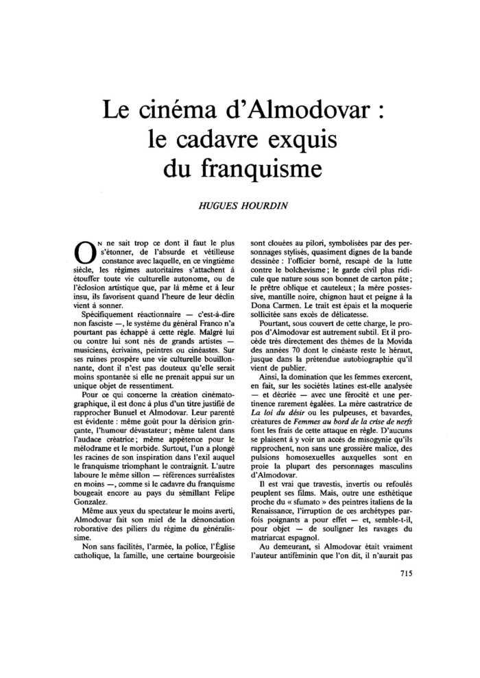 Le cinéma d’Almodovar : le cadavre exquis du franquisme
 – page 1